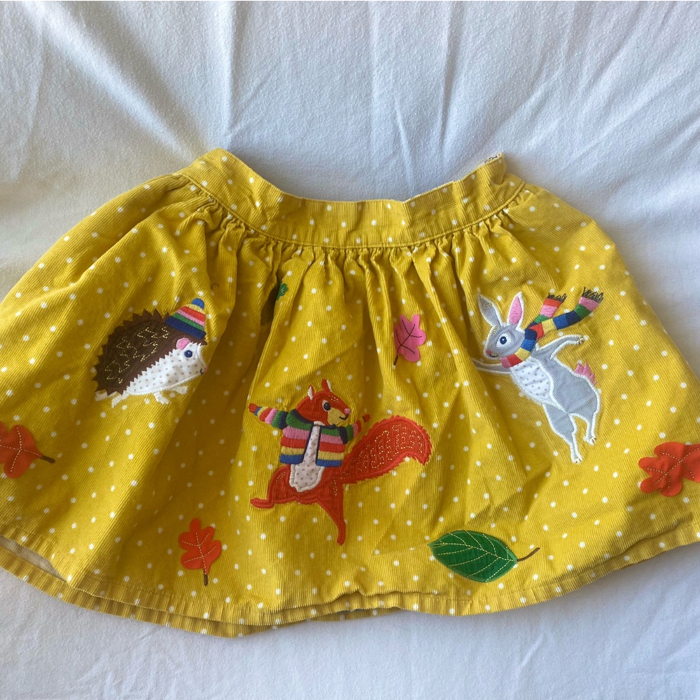 Mini Boden Yellow Skirt with Animal Appliqué